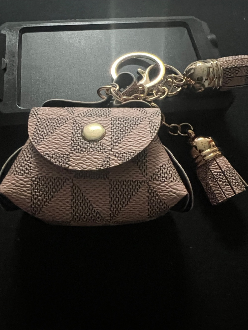 Pink Mini Purse Keychain with Tassels and Patterned Scarf BUNDLE